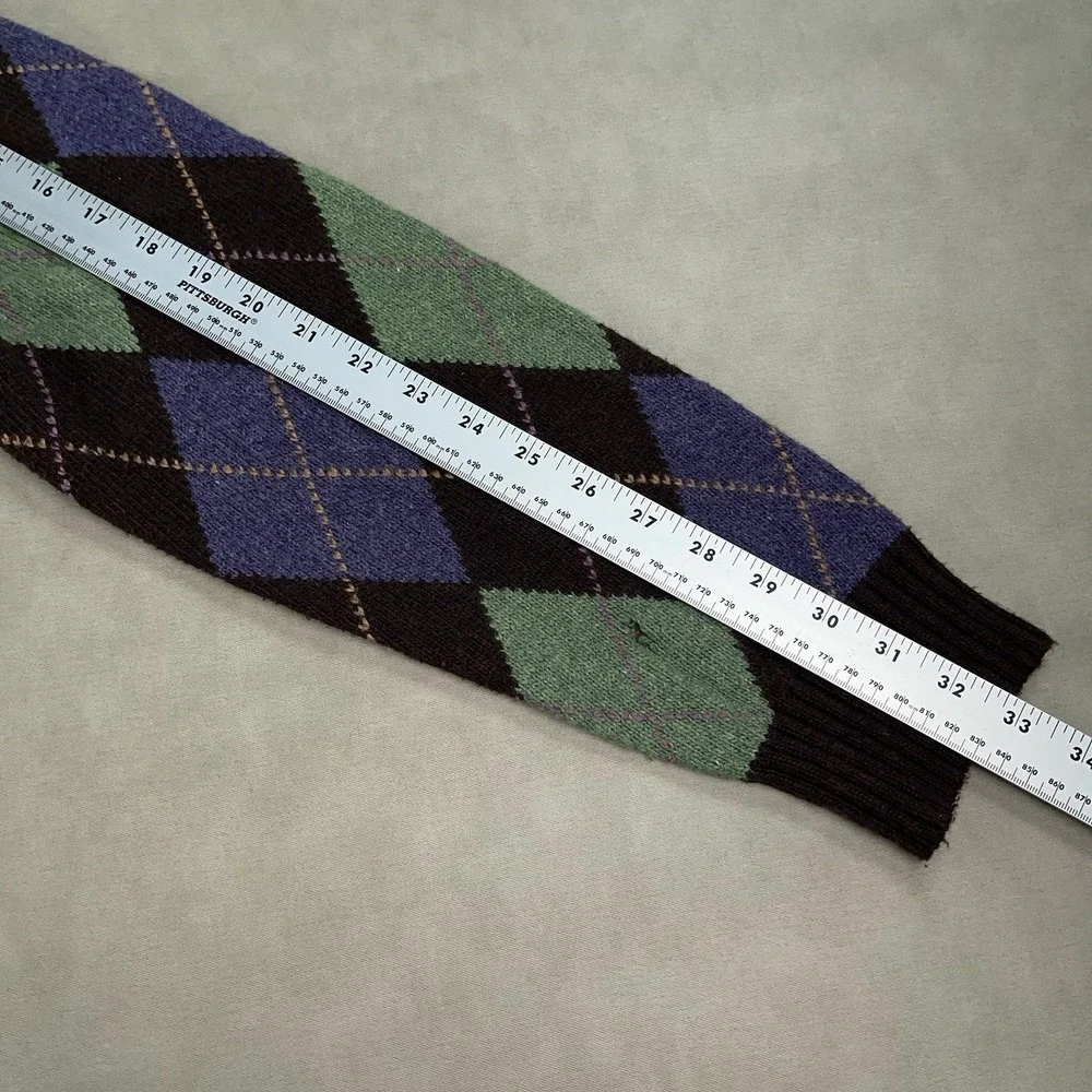 Polo‎ Ralph Lauren Sweater Mens XL Brown Green Argyle Diamond Cotton Cashmere